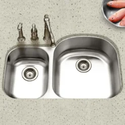 Houzer 32" Stainless Steel Undermount 70/30 Double Bowl Kitchen Sink, 18 Gauge, STC-2200SL-1