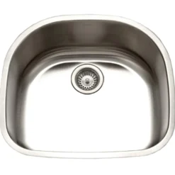 Houzer 23" Stainless Steel Undermount Single D Bowl Kitchen Sink, 18 Gauge, STS-1400-1