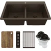 Karran 33" Drop In Quartz Composite Workstation Kitchen Sink, 50/50 Double Bowl, Brown, QTWS-880-BR-PK2