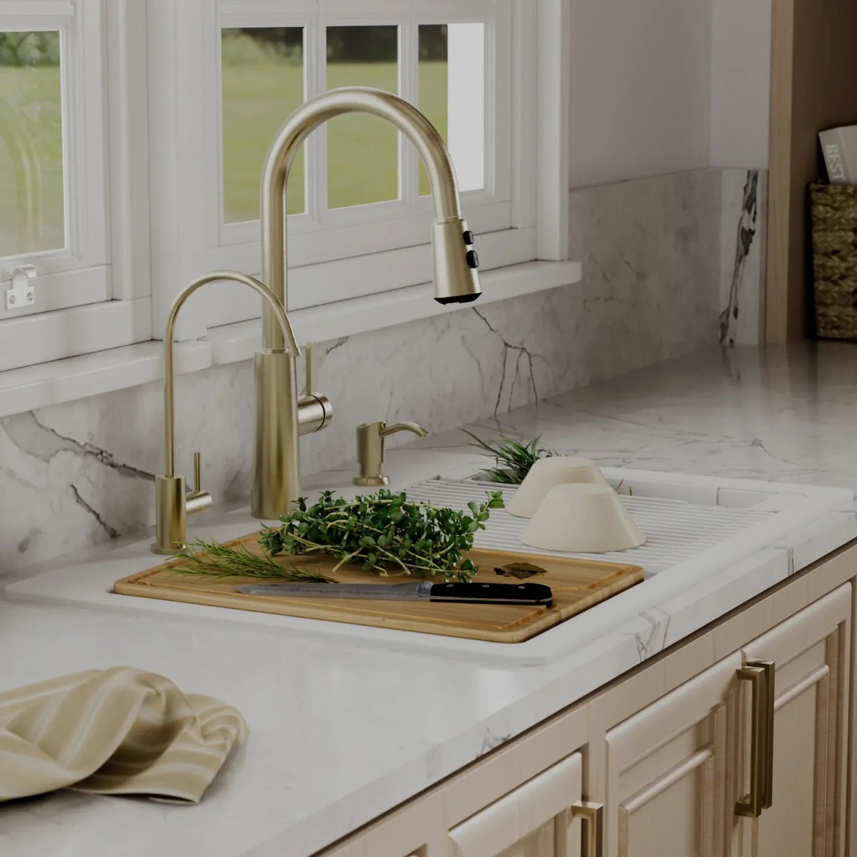 Karran 33" Drop In Quartz Composite Workstation Kitchen Sink, White, QTWS-875-WH-PK2