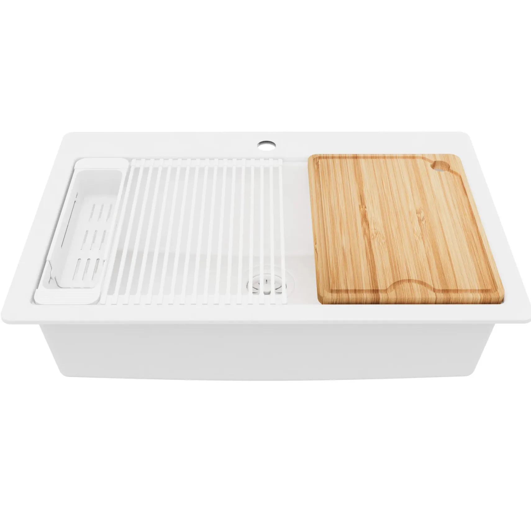 Karran 33" Drop In Quartz Composite Workstation Kitchen Sink, White, QTWS-875-WH-PK2