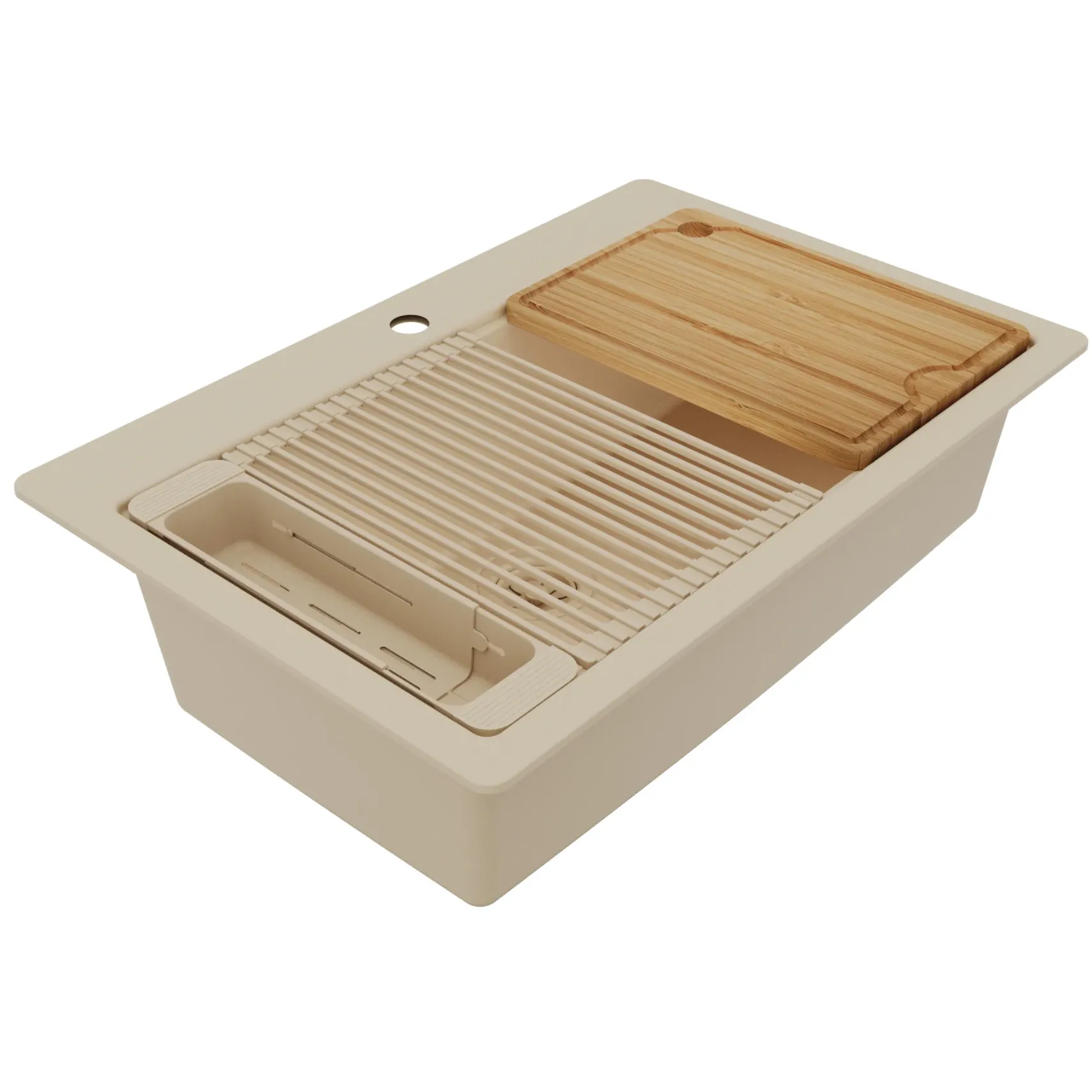 Karran 33" Drop In Quartz Composite Workstation Kitchen Sink, Bisque, QTWS-875-BI-PK2