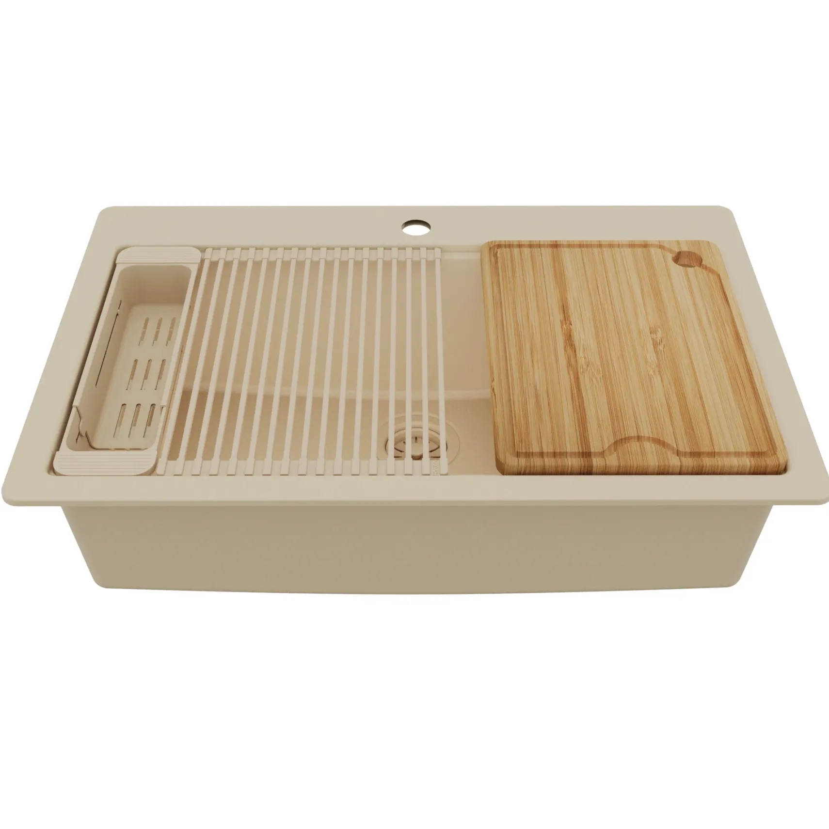 Karran 33" Drop In Quartz Composite Workstation Kitchen Sink, Bisque, QTWS-875-BI-PK2