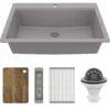 Karran 33" Drop In Quartz Composite Workstation Kitchen Sink, Grey, QTWS-875-GR-PK2