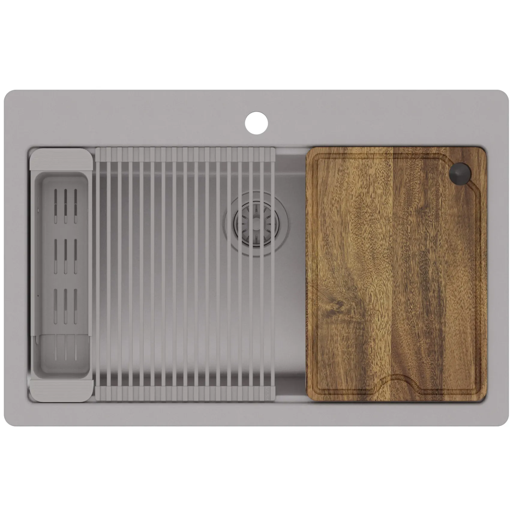 Karran 33" Drop In Quartz Composite Workstation Kitchen Sink, Grey, QTWS-875-GR-PK2