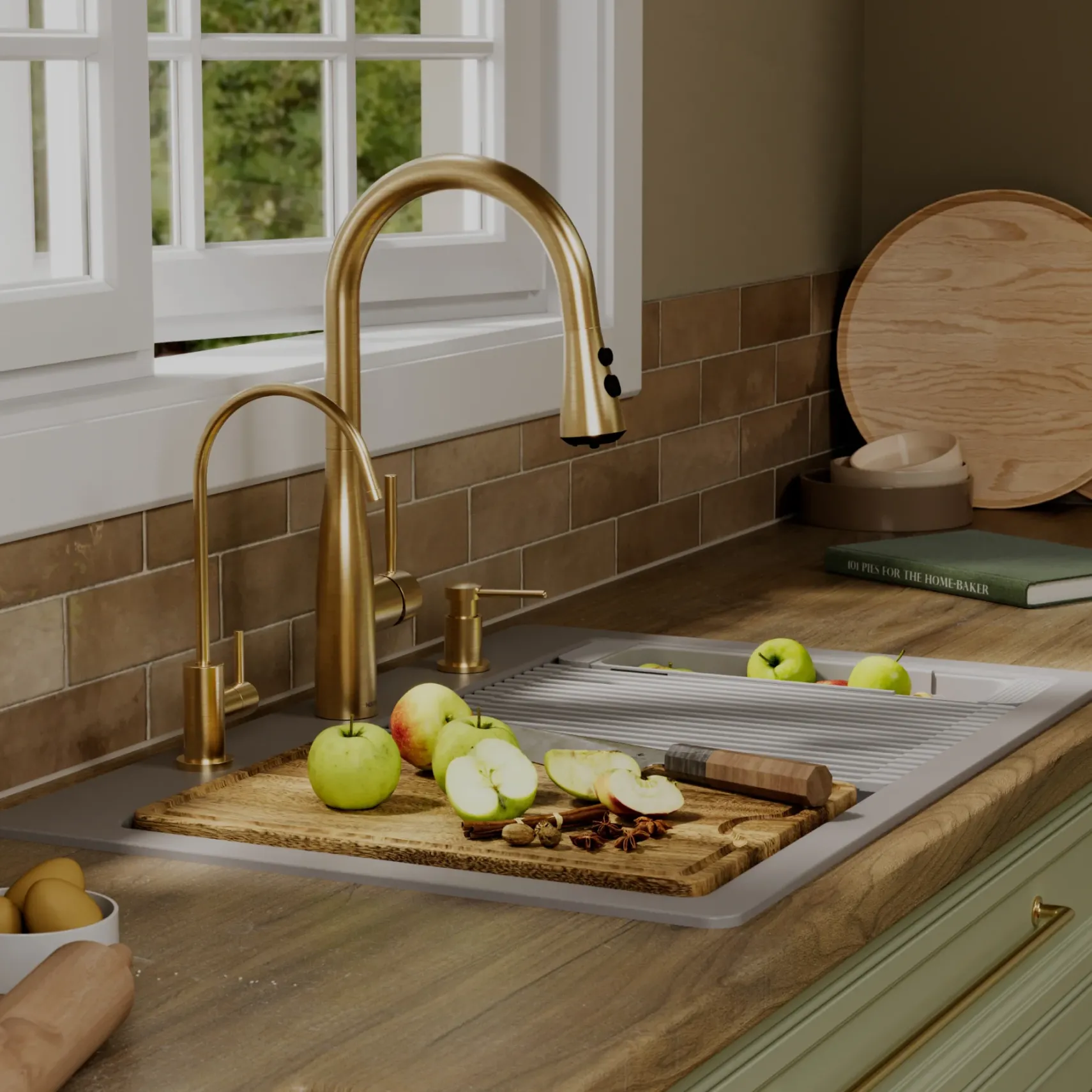 Karran 33" Drop In Quartz Composite Workstation Kitchen Sink, Grey, QTWS-875-GR-PK2