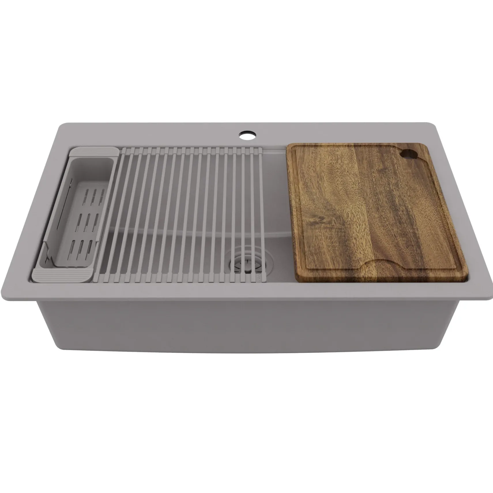 Karran 33" Drop In Quartz Composite Workstation Kitchen Sink, Grey, QTWS-875-GR-PK2