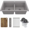 Karran 33" Drop In Quartz Composite Workstation Kitchen Sink, 50/50 Double Bowl, Grey, QTWS-880-GR-PK2