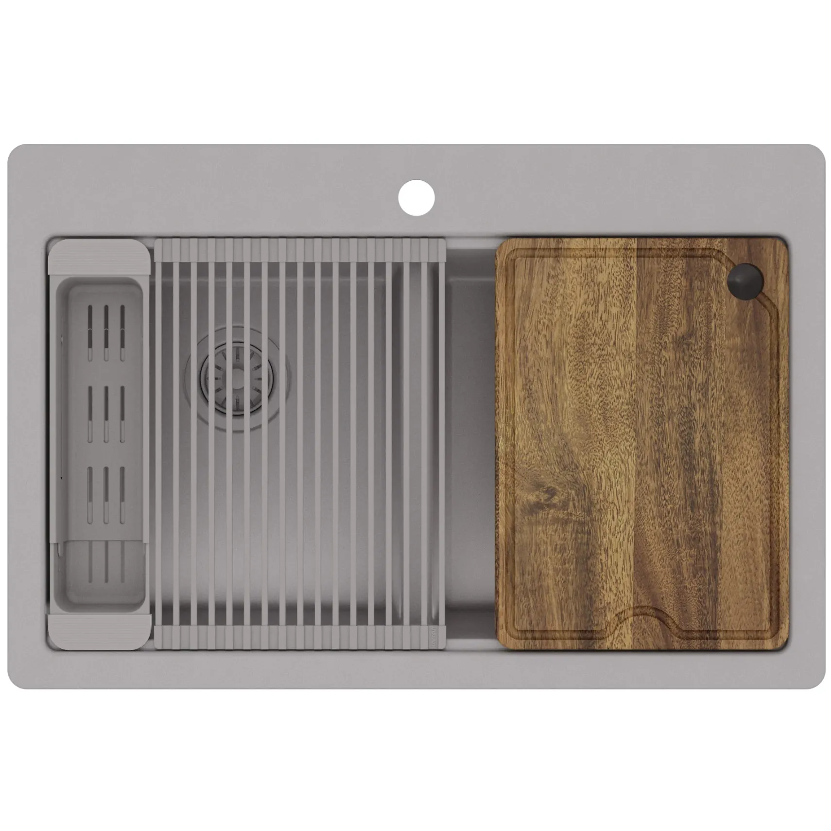 Karran 33" Drop In Quartz Composite Workstation Kitchen Sink, 50/50 Double Bowl, Grey, QTWS-880-GR-PK2