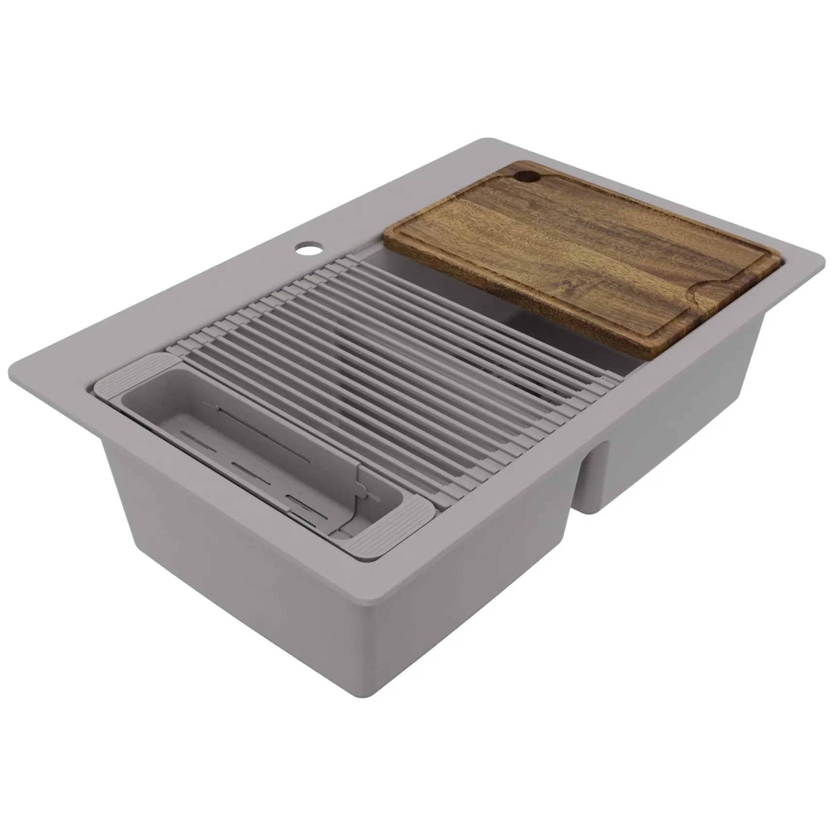 Karran 33" Drop In Quartz Composite Workstation Kitchen Sink, 50/50 Double Bowl, Grey, QTWS-880-GR-PK2