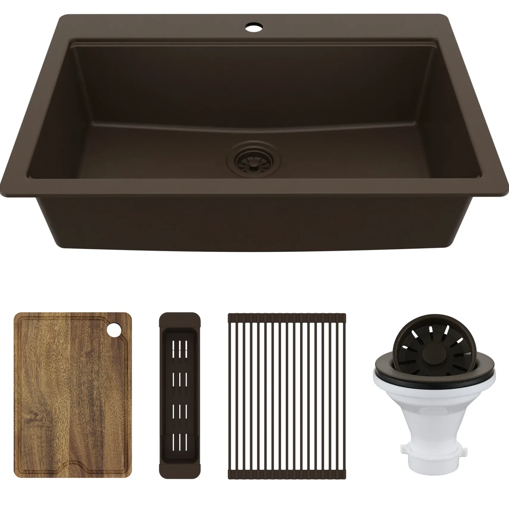 Karran 33" Drop In Quartz Composite Workstation Kitchen Sink, Brown, QTWS-875-BR-PK2