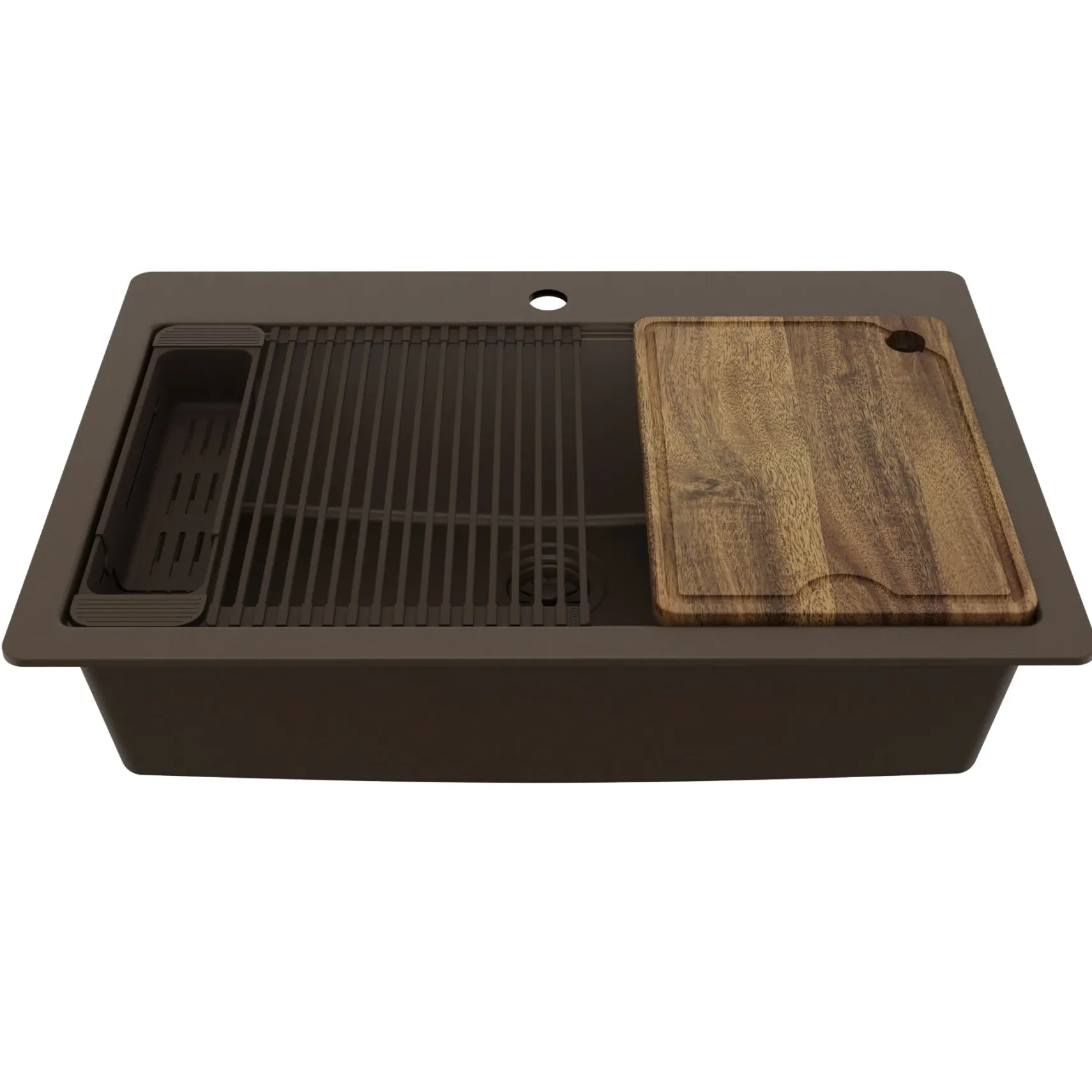 Karran 33" Drop In Quartz Composite Workstation Kitchen Sink, Brown, QTWS-875-BR-PK2