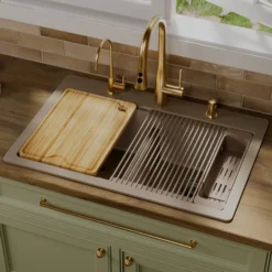 Karran 33" Drop In Quartz Composite Workstation Kitchen Sink, 50/50 Double Bowl, Concrete, QTWS-880-CN-PK2