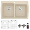 Karran 34" Drop In/Topmount Quartz Composite Kitchen Sink with Accessories, 50/50 Double Bowl, Bisque, QT-720-BI-PK1