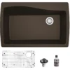 Karran 34" Drop In/Topmount Quartz Composite Kitchen Sink with Accessories, Brown, QT-722-BR-PK1