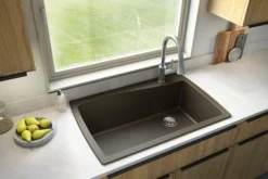 Karran 34" Drop In/Topmount Quartz Composite Kitchen Sink with Accessories, Brown, QT-722-BR-PK1