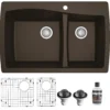 Karran 34" Drop In/Topmount Quartz Composite Kitchen Sink with Accessories, 60/40 Double Bowl, Brown, QT-721-BR-PK1