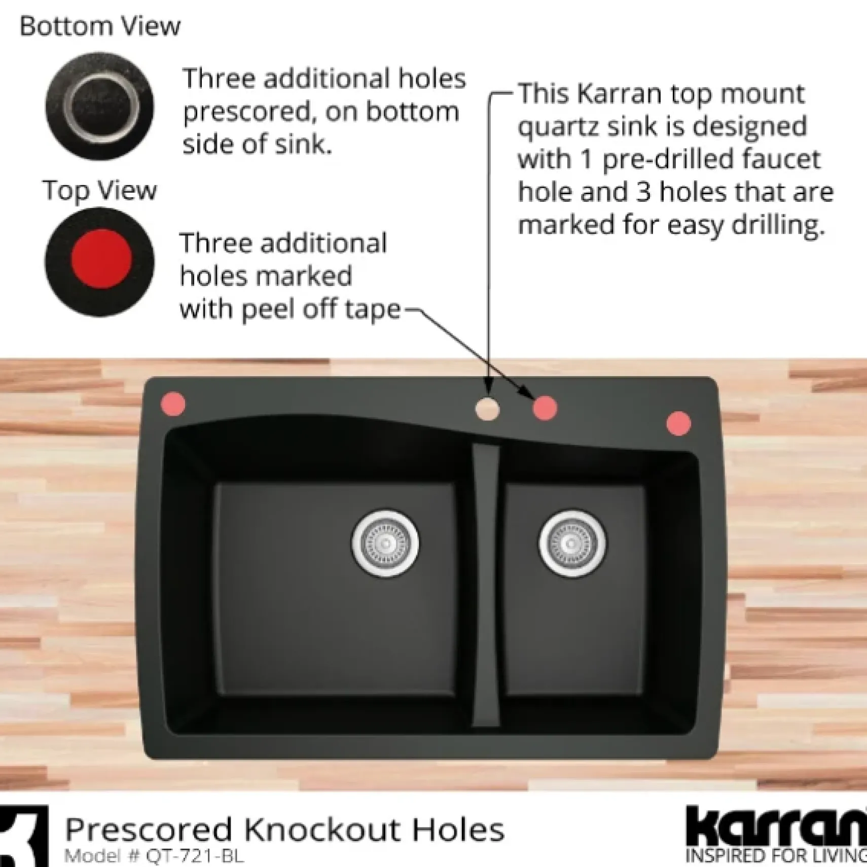 Karran 34" Drop In/Topmount Quartz Composite Kitchen Sink with Accessories, 60/40 Double Bowl, Brown, QT-721-BR-PK1
