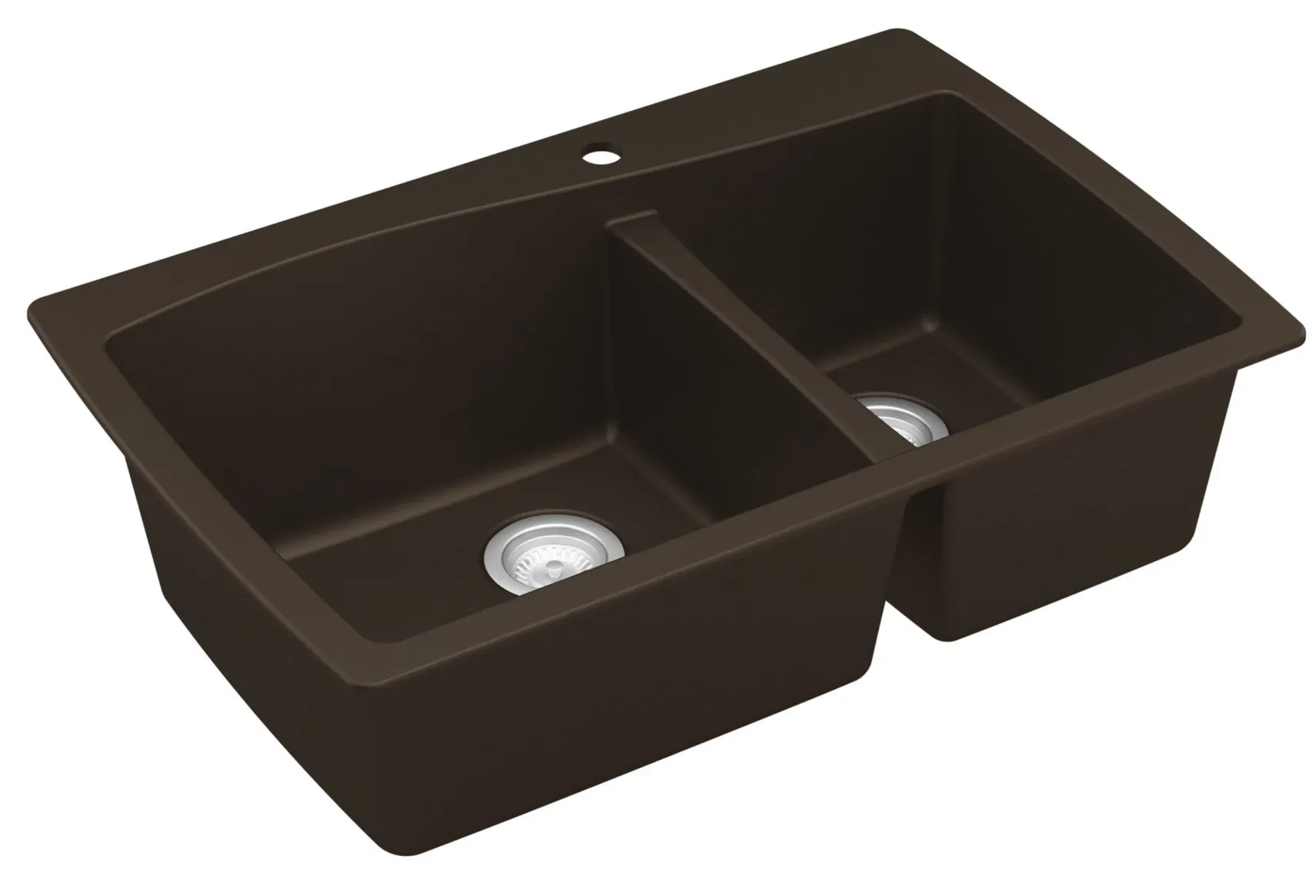 Karran 34" Drop In/Topmount Quartz Composite Kitchen Sink with Accessories, 60/40 Double Bowl, Brown, QT-721-BR-PK1