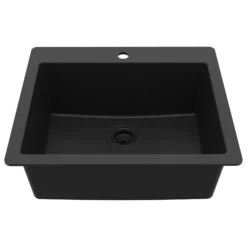 Karran 25" Drop In/Topmount Quartz Composite Kitchen Sink, Black, QT-820-BL