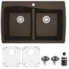 Karran 34" Drop In/Topmount Quartz Composite Kitchen Sink with Accessories, 50/50 Double Bowl, Brown, QT-720-BR-PK1