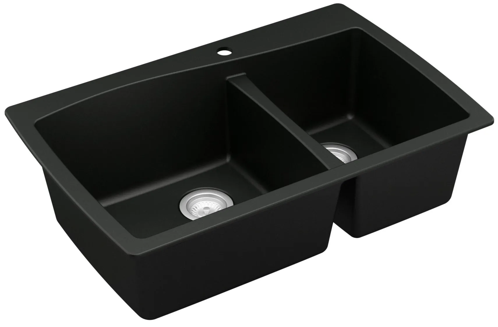 Karran 34" Drop In/Topmount Quartz Composite Kitchen Sink with Accessories, 60/40 Double Bowl, Black, QT-721-BL-PK1
