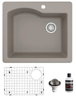 Karran 25" Drop In/Topmount Quartz Composite Kitchen Sink, Concrete, QT-671-CN-PK1