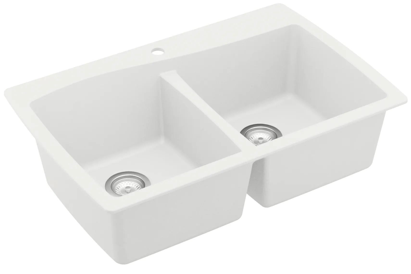 Karran 34" Drop In/Topmount Quartz Composite Kitchen Sink with Accessories, 50/50 Double Bowl, White, QT-720-WH-PK1