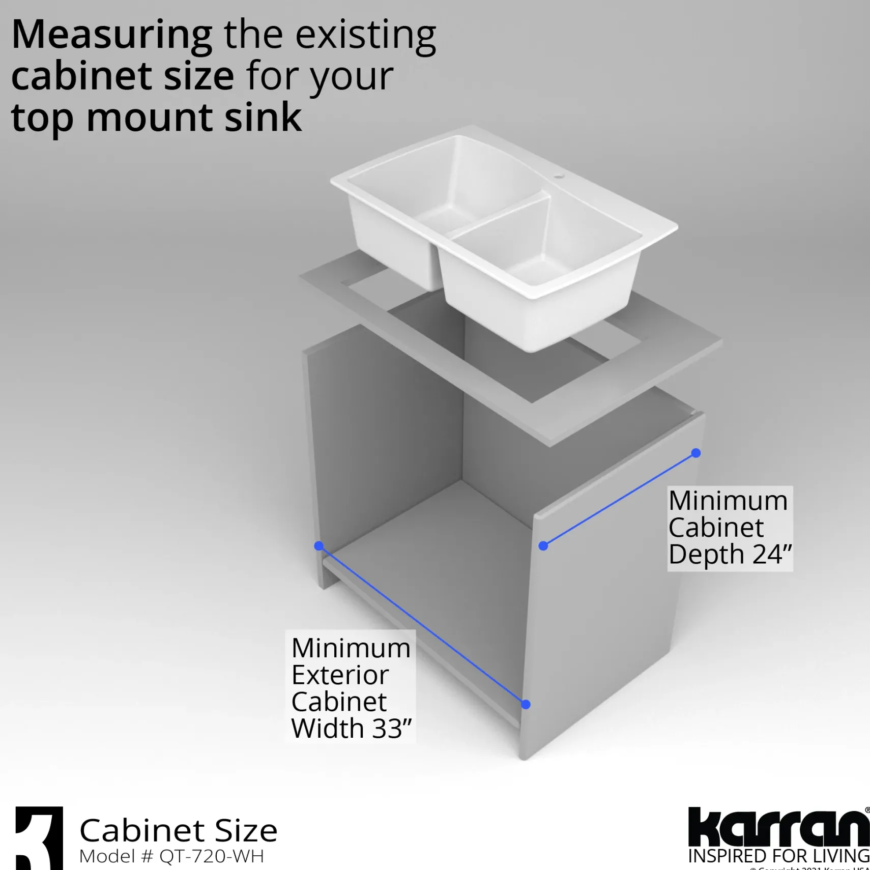 Karran 34" Drop In/Topmount Quartz Composite Kitchen Sink with Accessories, 50/50 Double Bowl, White, QT-720-WH-PK1