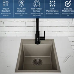 Karran 16" Drop In/Topmount Quartz Composite Kitchen Sink, Concrete, QT-825-CN