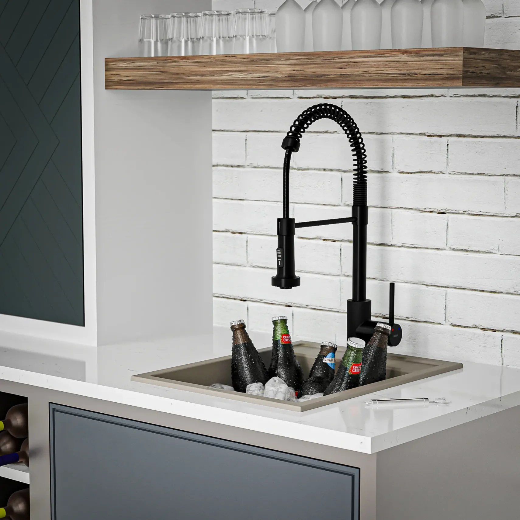 Karran 16" Drop In/Topmount Quartz Composite Kitchen Sink, Concrete, QT-825-CN