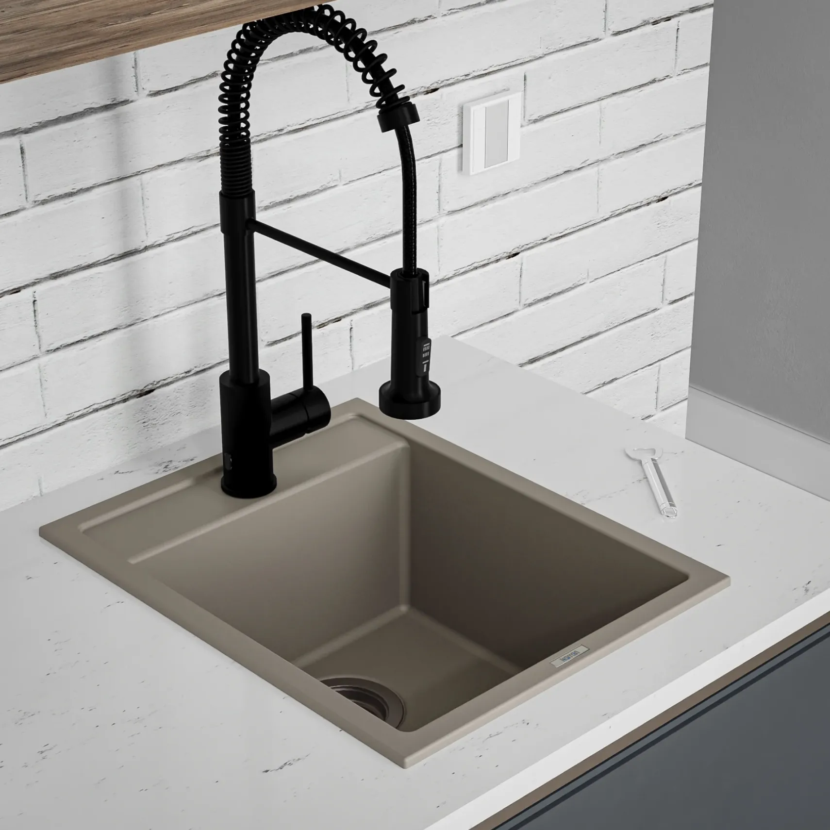 Karran 16" Drop In/Topmount Quartz Composite Kitchen Sink, Concrete, QT-825-CN