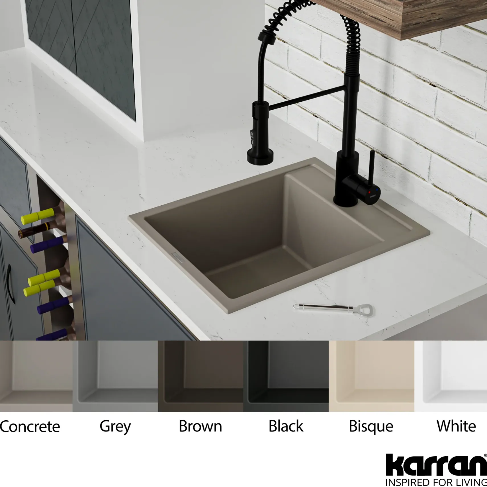 Karran 16" Drop In/Topmount Quartz Composite Kitchen Sink, Concrete, QT-825-CN