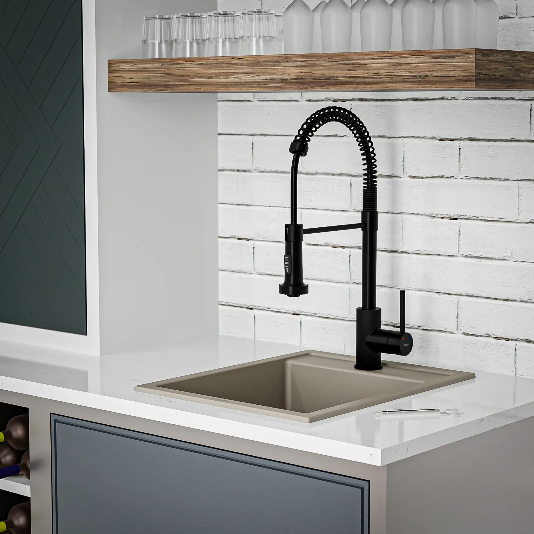 Karran 16" Drop In/Topmount Quartz Composite Kitchen Sink, Concrete, QT-825-CN