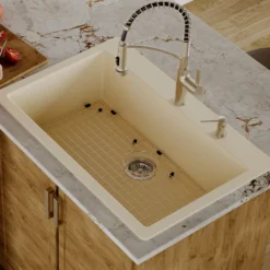 Karran 33" Drop In/Topmount Quartz Composite Kitchen Sink with Accessories, Bisque, QT-812-BI-PK1