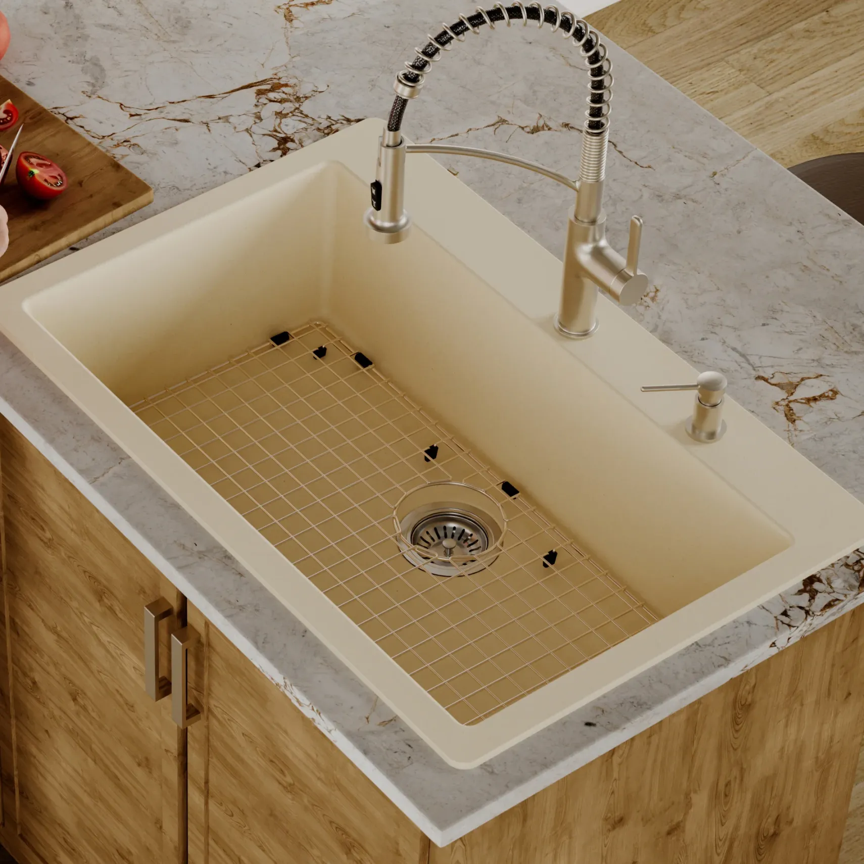Karran 33" Drop In/Topmount Quartz Composite Kitchen Sink with Accessories, Bisque, QT-812-BI-PK1
