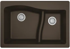 Karran 33" Drop In/Topmount Quartz Composite Kitchen Sink, 60/40 Double Bowl, Brown, QT-630-BR