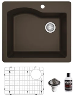 Karran 25" Drop In/Topmount Quartz Composite Kitchen Sink, Brown, QT-671-BR-PK1