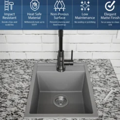 Karran 16" Drop In/Topmount Quartz Composite Kitchen Sink, Grey, QT-825-GR