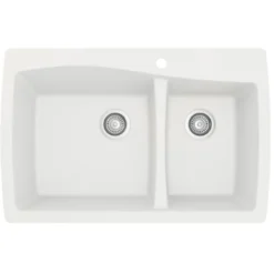 Karran 34" Drop In/Topmount Quartz Composite Kitchen Sink, 60/40 Double Bowl, White, QT-721-WH