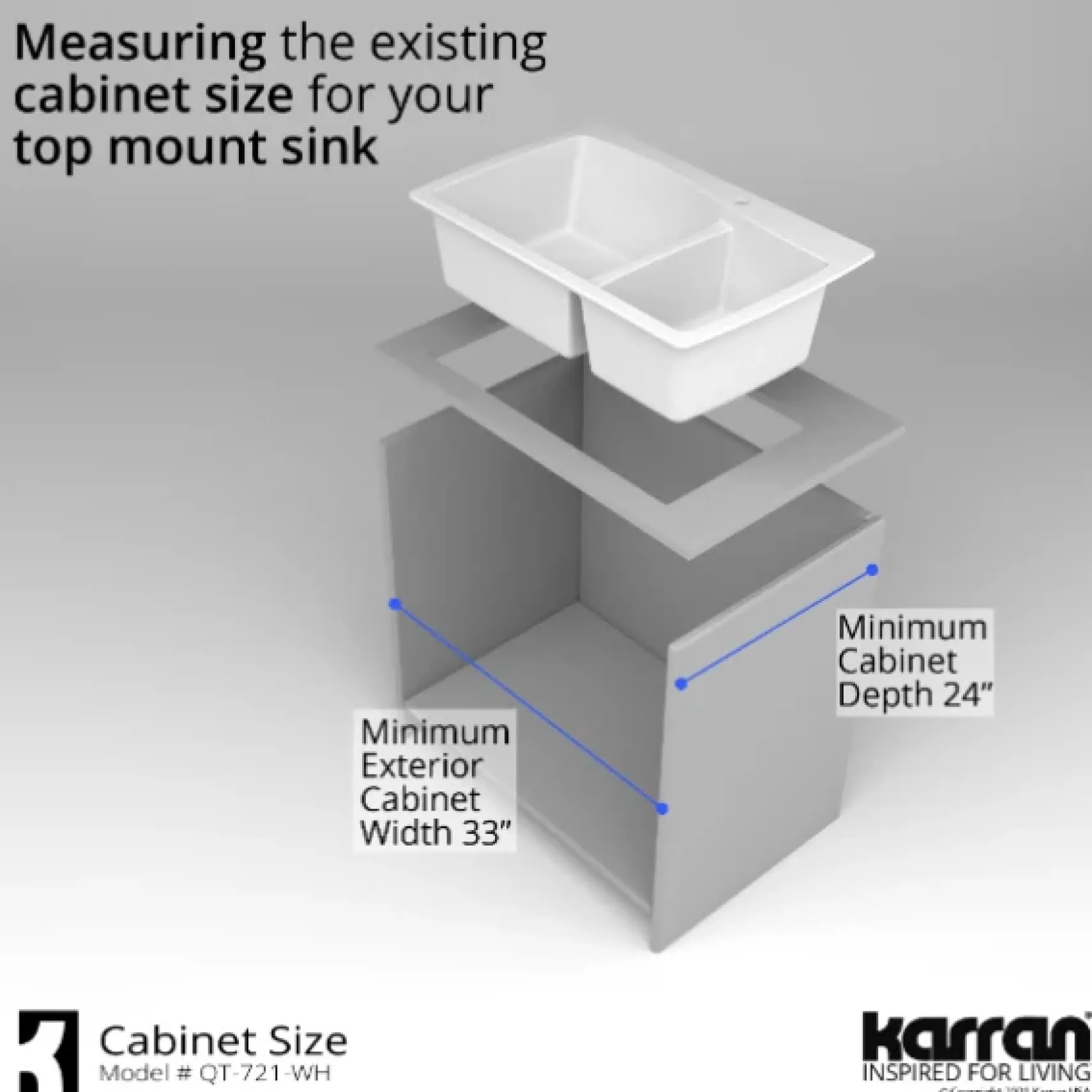 Karran 34" Drop In/Topmount Quartz Composite Kitchen Sink, 60/40 Double Bowl, White, QT-721-WH