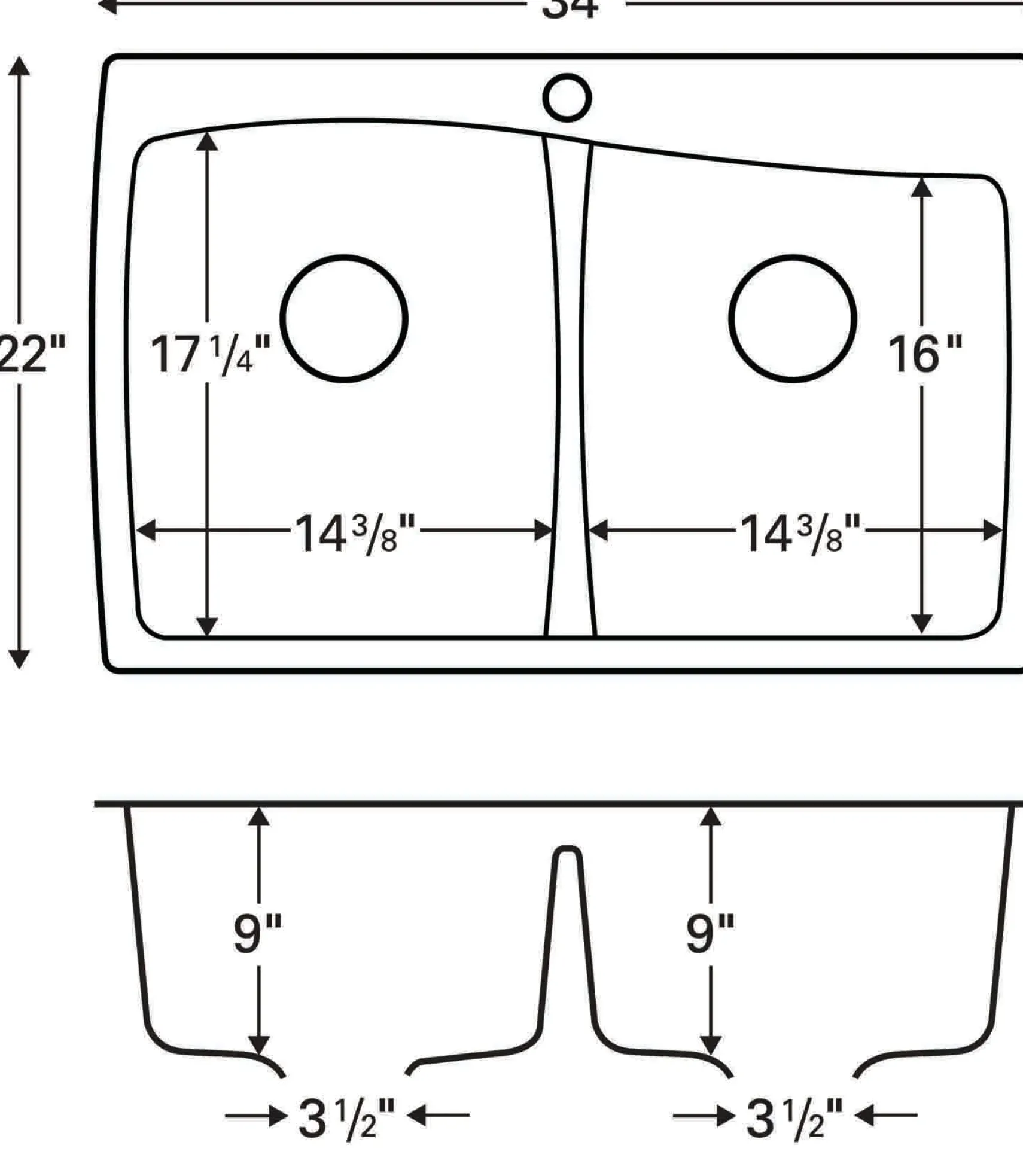 Karran 34" Drop In/Topmount Quartz Composite Kitchen Sink, 50/50 Double Bowl, Grey, QT-720-GR
