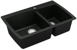 Karran 34" Drop In/Topmount Quartz Composite Kitchen Sink, 60/40 Double Bowl, Black, QT-721-BL