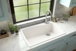 Karran 34" Drop In/Topmount Quartz Composite Kitchen Sink with Accessories, White, QT-722-WH-PK1