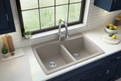 Karran 34" Drop In/Topmount Quartz Composite Kitchen Sink with Accessories, 50/50 Double Bowl, Concrete, QT-720-CN-PK1