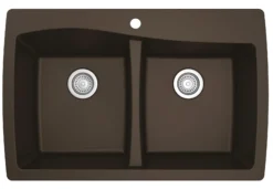 Karran 34" Drop In/Topmount Quartz Composite Kitchen Sink, 50/50 Double Bowl, Brown, QT-720-BR