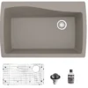 Karran 34" Drop In/Topmount Quartz Composite Kitchen Sink with Accessories, Concrete, QT-722-CN-PK1