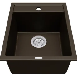 Karran 16" Drop In/Topmount Quartz Composite Kitchen Sink, Brown, QT-825-BR