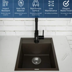 Karran 16" Drop In/Topmount Quartz Composite Kitchen Sink, Brown, QT-825-BR