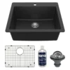 Karran 25" Drop In/Topmount Quartz Composite Kitchen Sink with Accessories, Black, QT-820-BL-PK1